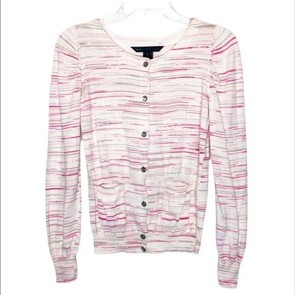 MARC JACOBS Striped Marled Pink Knit Cardigan Sweater - Picture 1 of 11